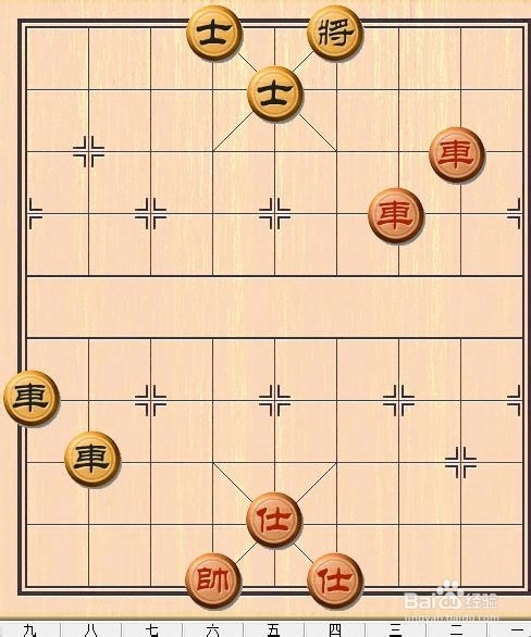 图解：双车错杀法，红方双车在同一纵线前后交错，连续将军形成绝杀